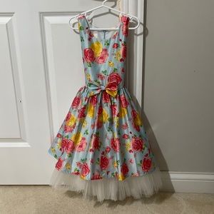 Girls satin floral formal dress with bow- size 8-